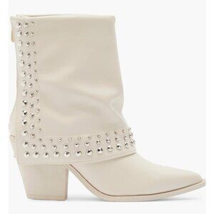 Women's NIB Wild Diva Lounge studded fold-over bootie, beige, size 7